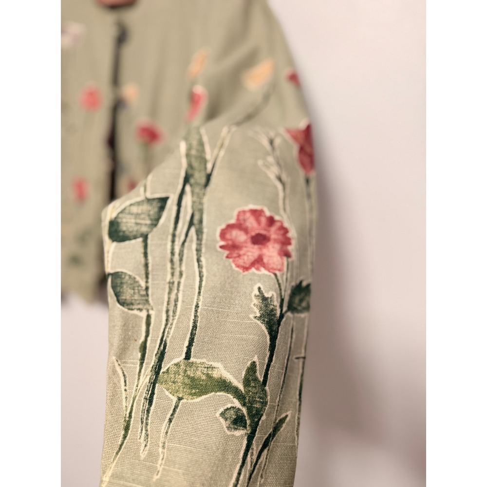 Coldwater Creek Jacket XL Green Floral Cotton Linen Blend Cottagecore Boho Art - Picture 9 of 10